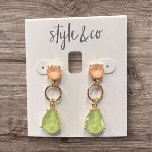 Style & Co. Drop Earrings Peach Green Gold Tone Dangle‎ Statement Jewelry